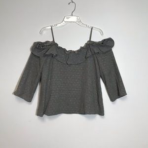 Zara Basic off shoulder ruffled shirt 3/4 length